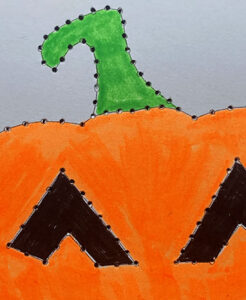 Halloweenské vyšívání na papír - dýně