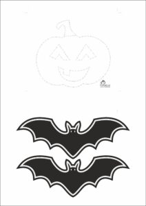 Halloweenské vyšívání na papír - dýně a 2 netopýři